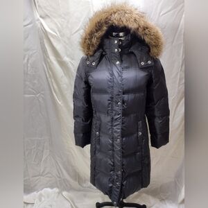 Michael Kors M Parka Long Puffer Coat Women Gray Down Hooded WINTER JACKET
